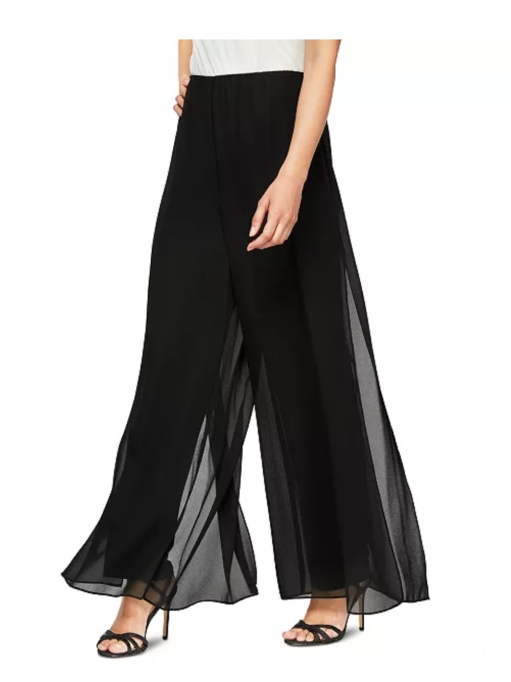 Alex Evenings Black Chiffon Sheer Wide-Leg Overlay Pull On Flowy Dressy Pants M - Picture 2 of 13